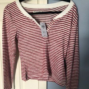 Abercrombie & Fitch Cozy Henley Red Stripe XS